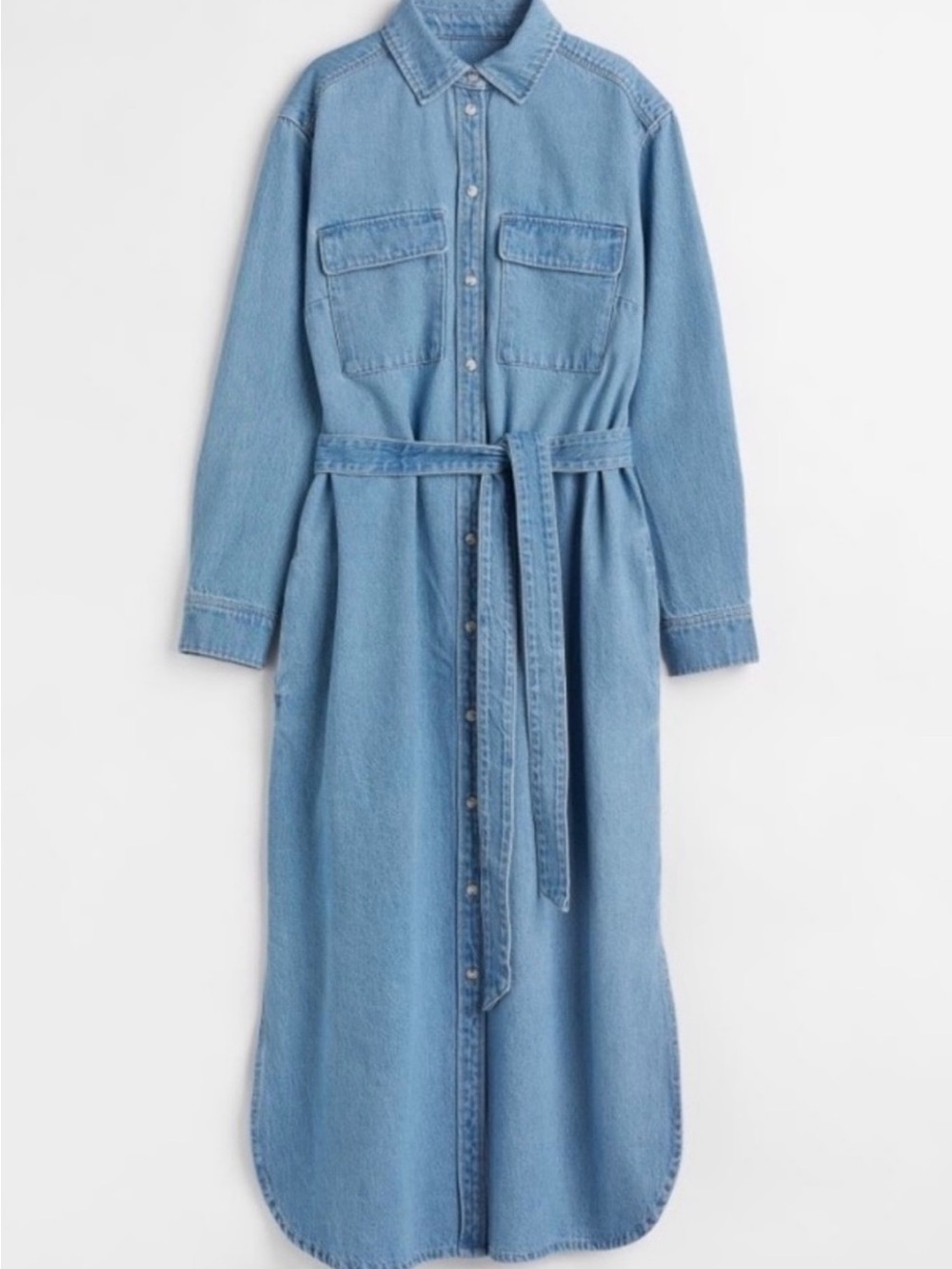H&M Denim Button Up Dress with Waist Tie